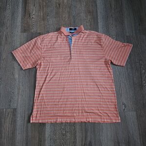 Callaway Golf Polo Mens XL 100% egyptian cotton Collared Shirt Salmon & Blue
